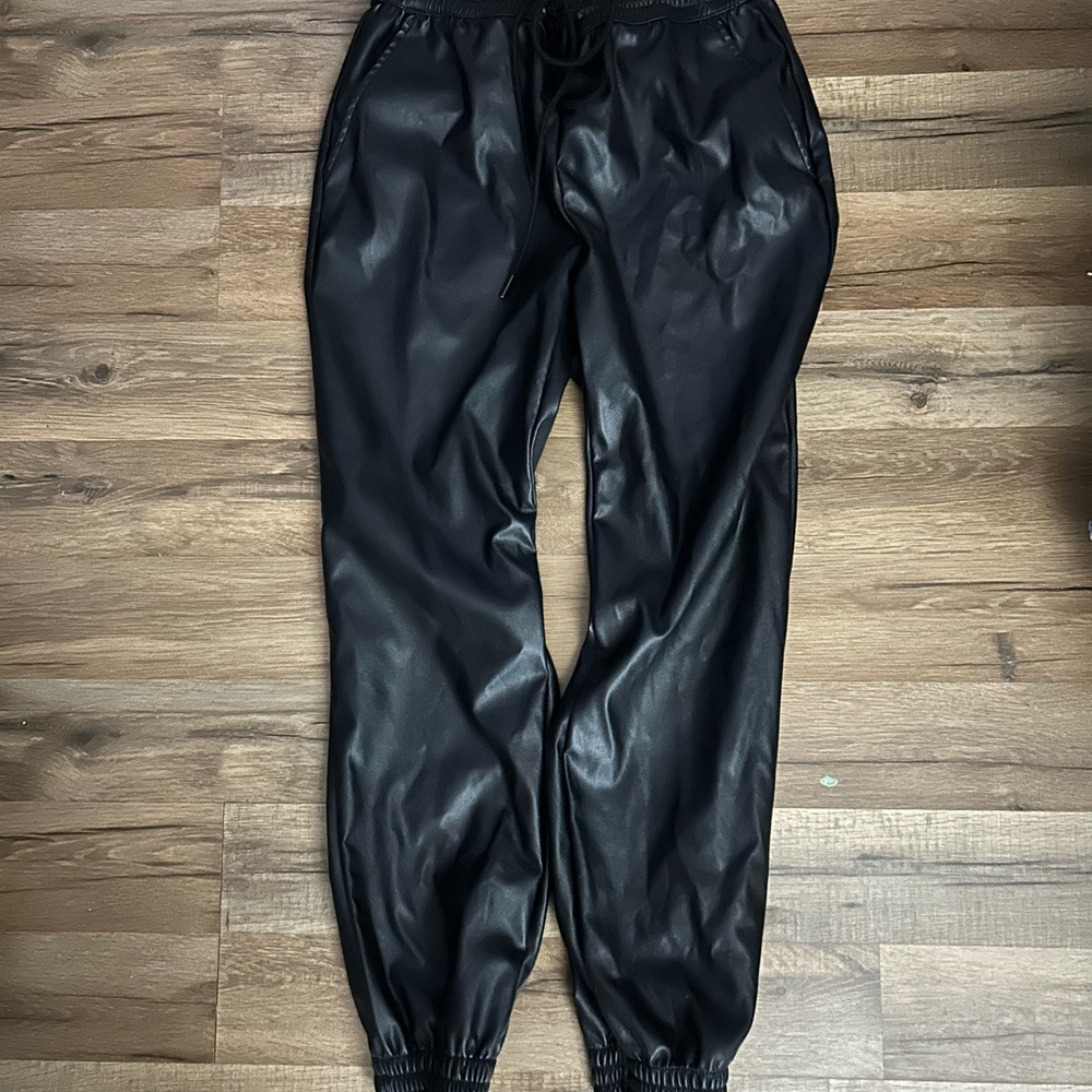 Black Leather Joggers - Picture 2 of 4